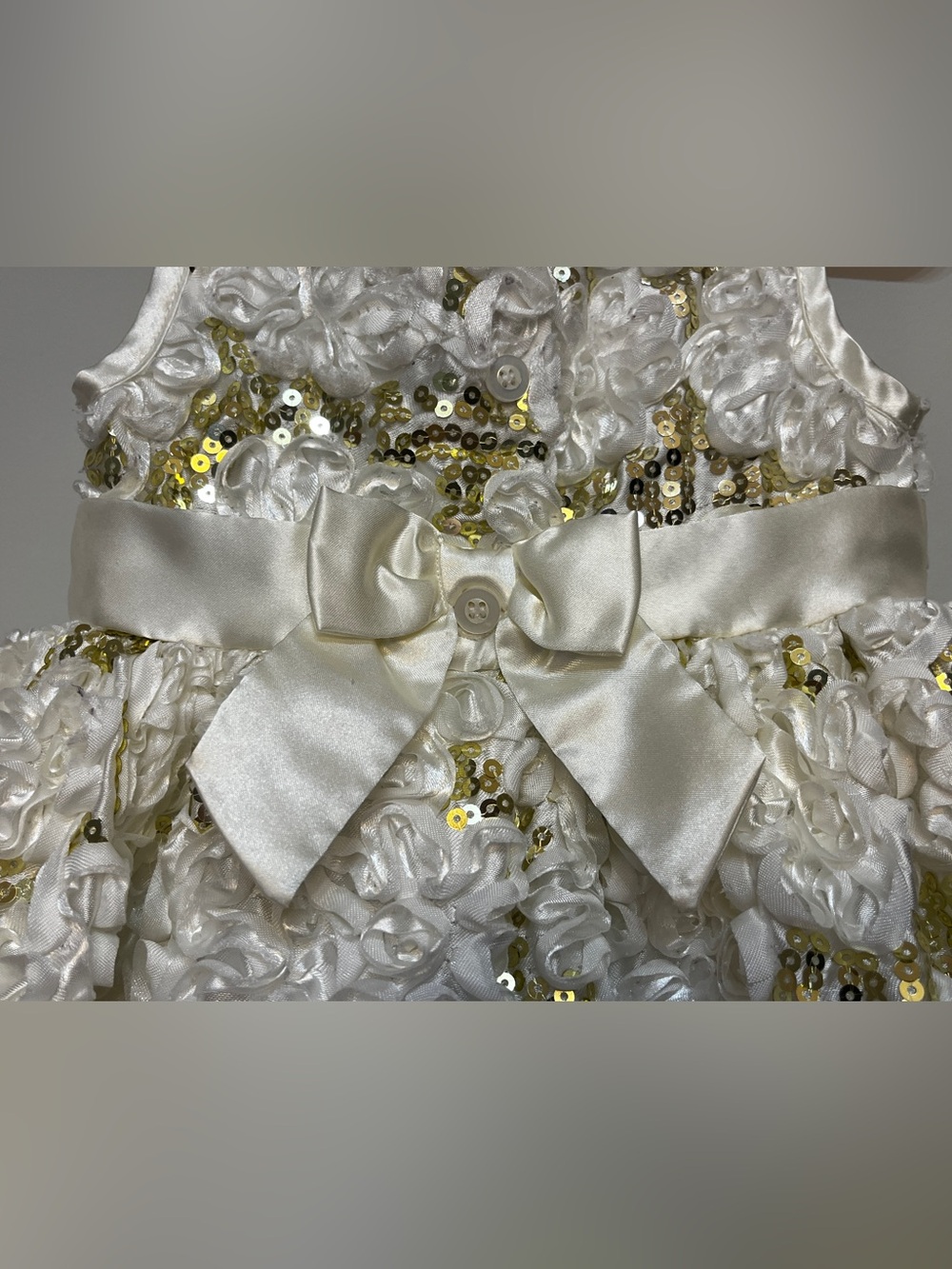White & Gold Floral Rosette Party Toddler Dress size 24 months / 2T - Picture 10 of 12